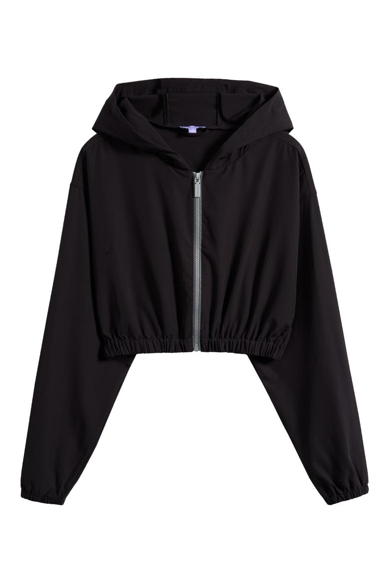 Front Zip Hooded Crop Track Jacket, Alternate, color, BLACK