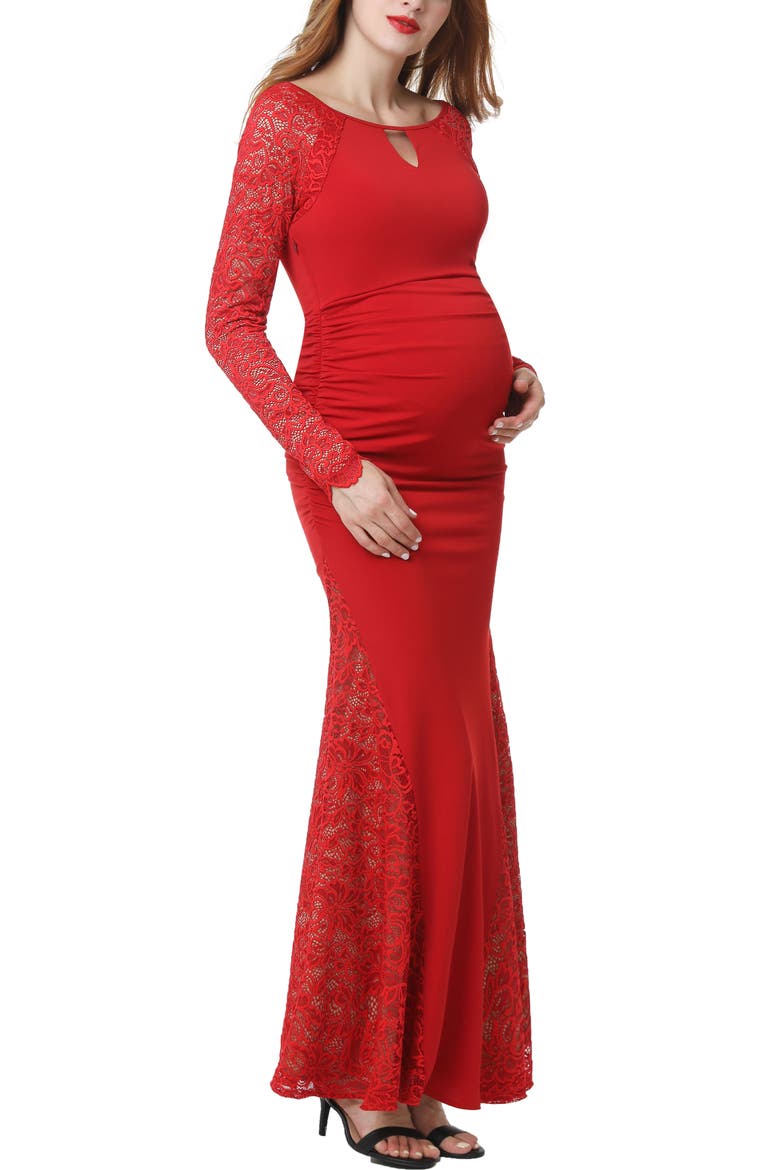 Bella Maternity Mermaid Maxi Dress, Alternate, color, Red