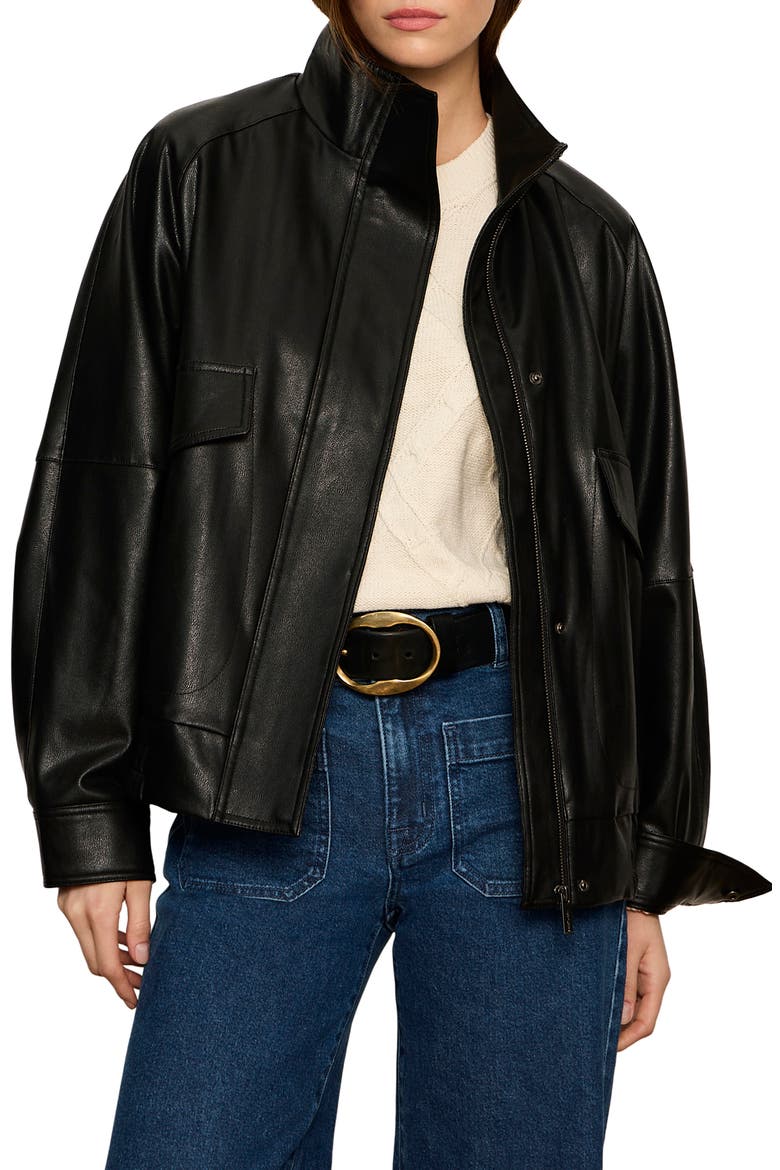 Alana Faux Leather Jacket, Main, color, BLACK