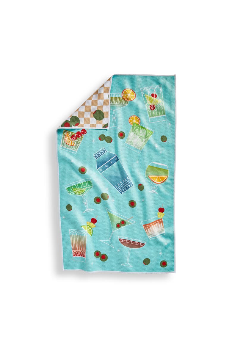 Super Absorbent Kitchen Towel Cocktail Night Dishtowel Multi 80% Recycled Polyester 18x30 in, Main, color, Blue