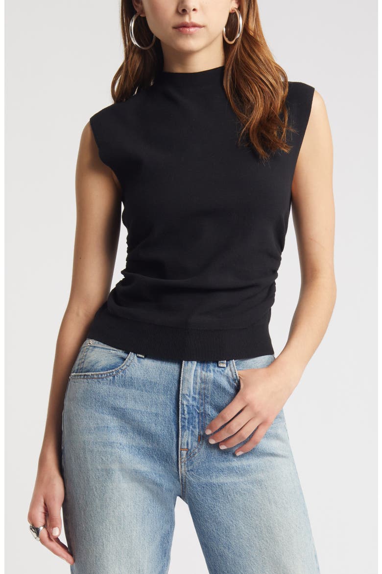 Ruched Cap Sleeve Sweater, Main, color, BLACK