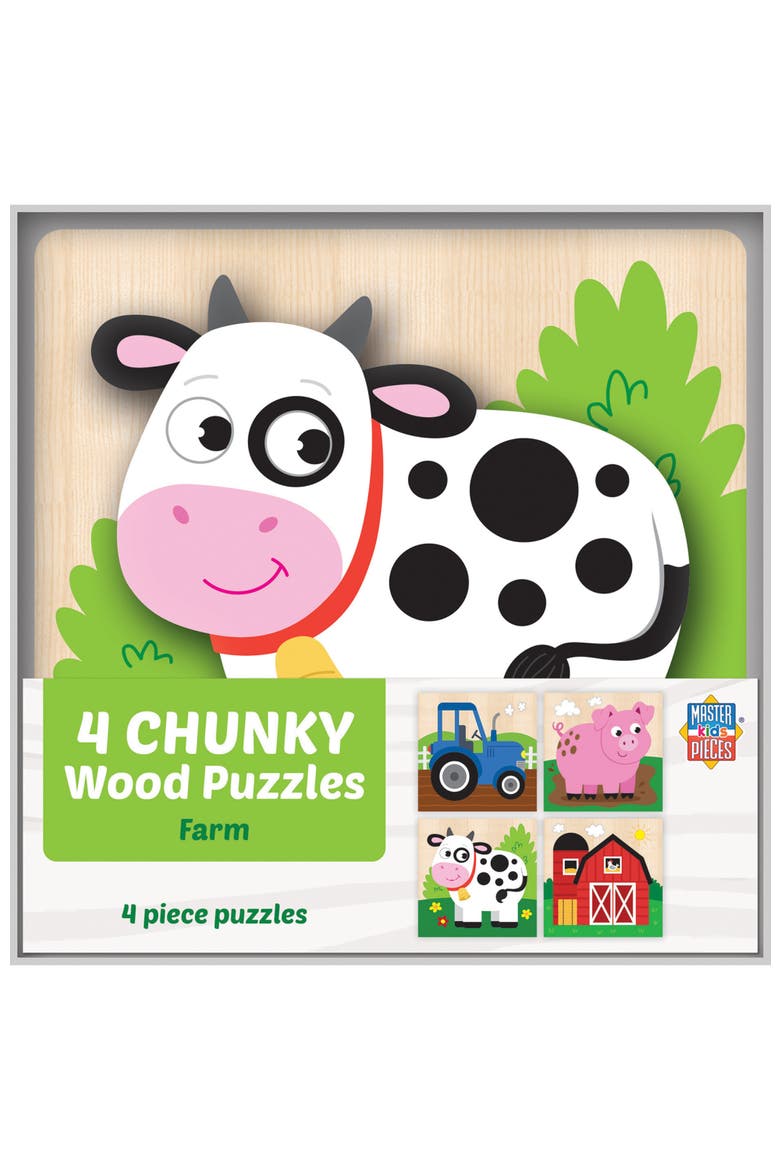 Farm Wood Puzzles 4-Pack, Main, color, Multicolor