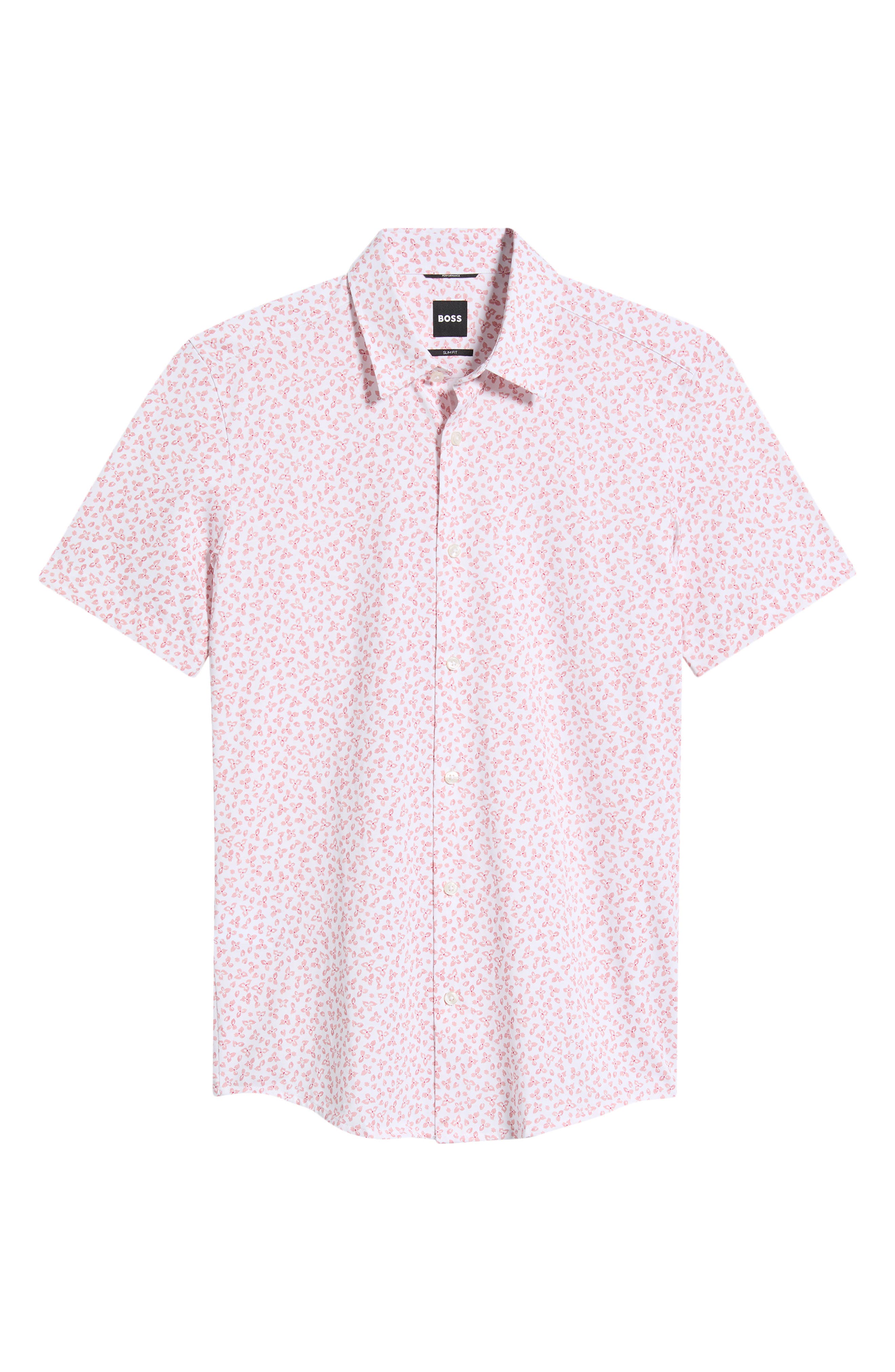 Hugo Boss Boss Roan Print Button-up Cotton Blend Shirt In Pink