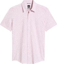 BOSS Roan Print Button-Up Cotton Blend Shirt