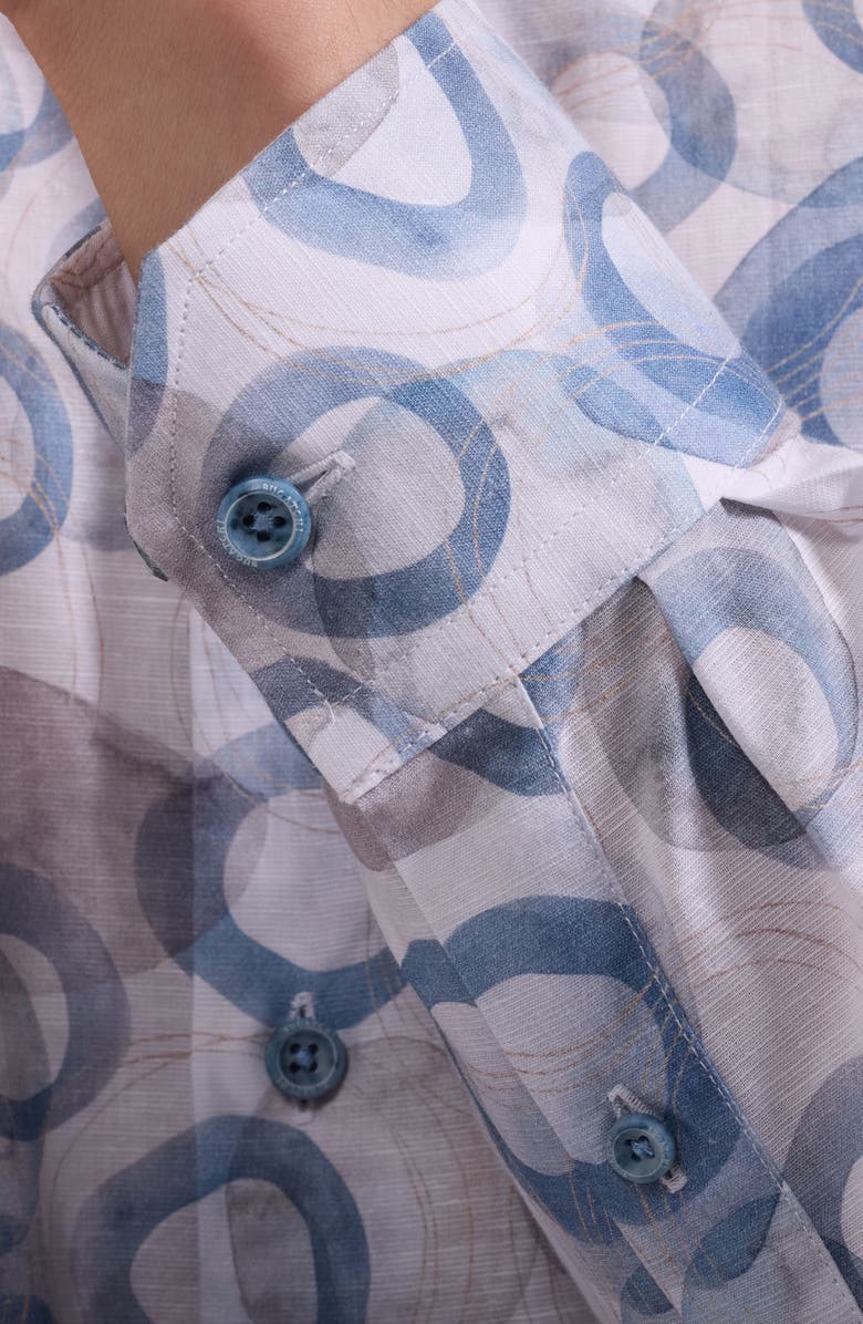 Bugatchi Julian Shaped Fit Cotton Button-Up Shirt, Alternate, color, Cobalt