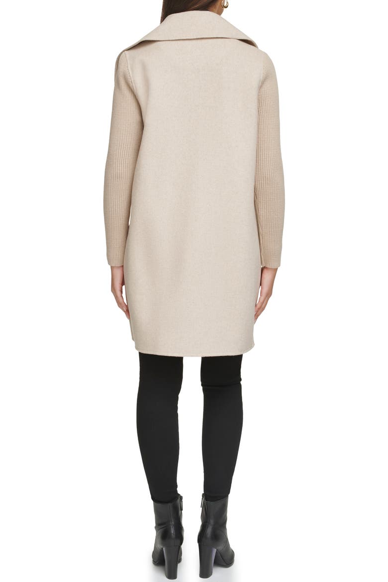 Rib Sleeve Mixed Media Coat, Alternate, color, OATMEAL