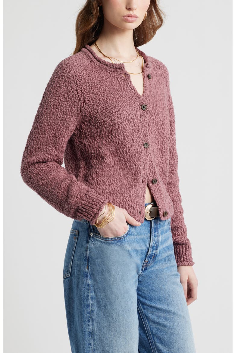 Fitted Textured Cotton Cardigan, Alternate, color, BROWN ROSE