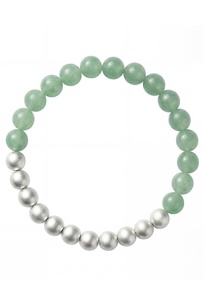 Duo Silver and Jade-Green Aventurine Beaded Bracelet, Main, color, Green