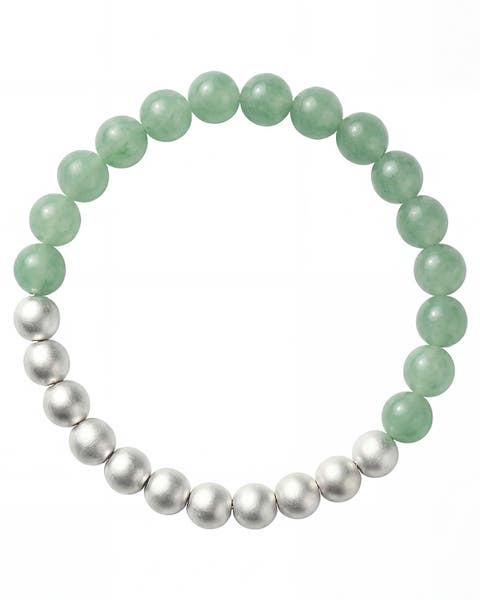Duo Silver and Jade-Green Aventurine Beaded Bracelet