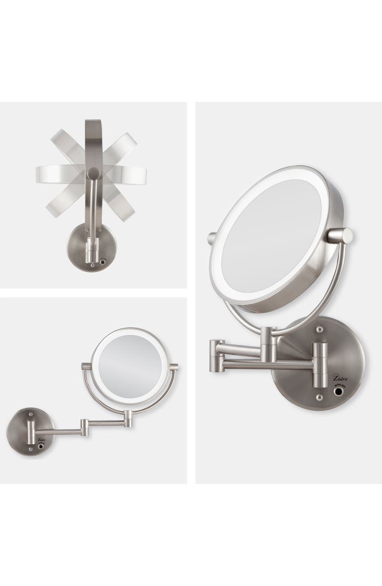 Zadro Lighted Wall Mounted Makeup Mirror with 10X/1X Magnification & Cordless, Alternate, color, Satin Nickel