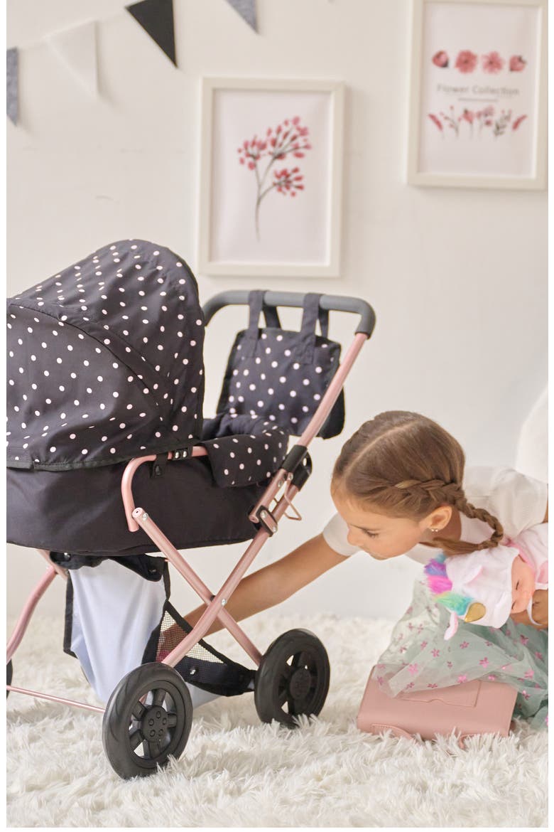 Olivia's Little World Polka Dot Convertible Baby Doll Stroller, Alternate, color, BLACK
