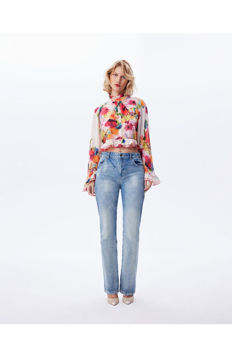 THEO The Label Theia Orchid Print Ruffle Blouse, Alternate, color, Mandarine Flower