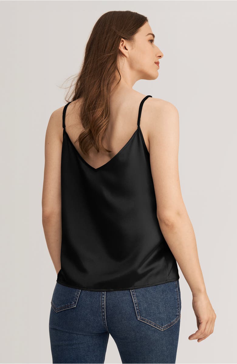 Lilysilk V Neckline Silk Camisole with Spaghetti Straps, Alternate, color, Black