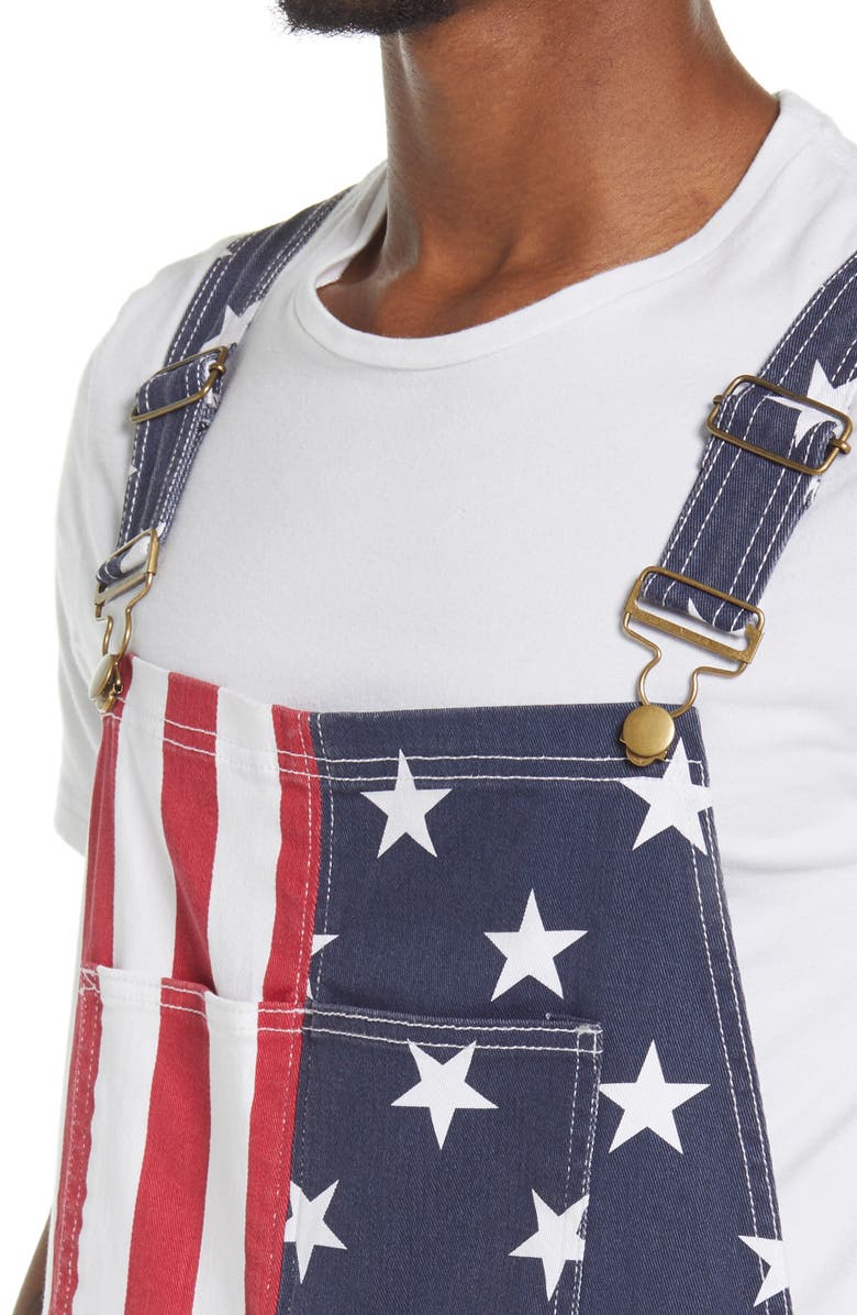 Chubbies Men's The Chubberalls 2.0 American Flag Denim Overalls, Alternate, color, 