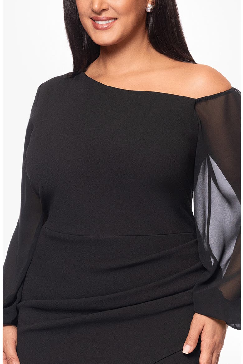 Off the Shoulder Long Sleeve Gown, Alternate, color, BLACK
