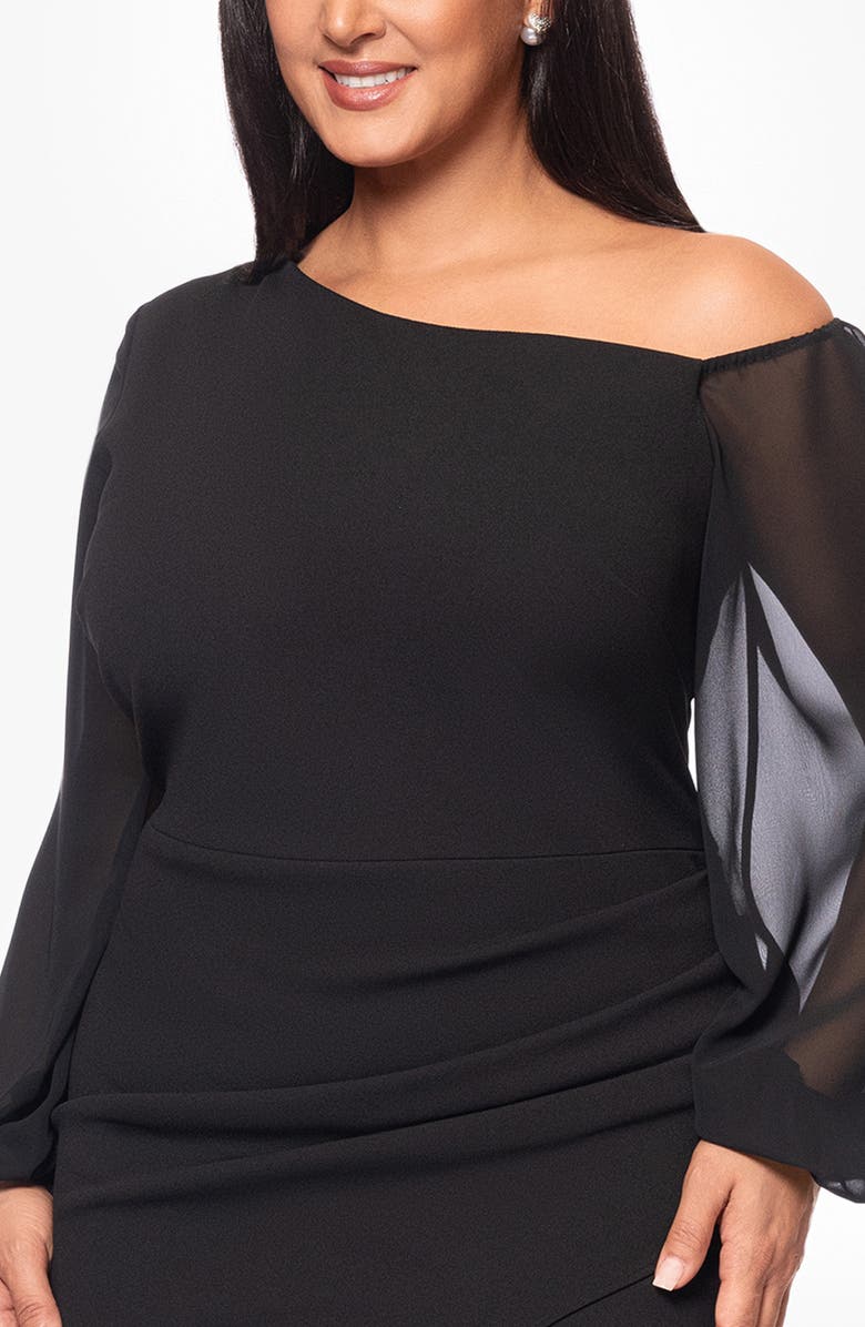 Betsy & Adam Off the Shoulder Long Sleeve Gown, Alternate, color, Black