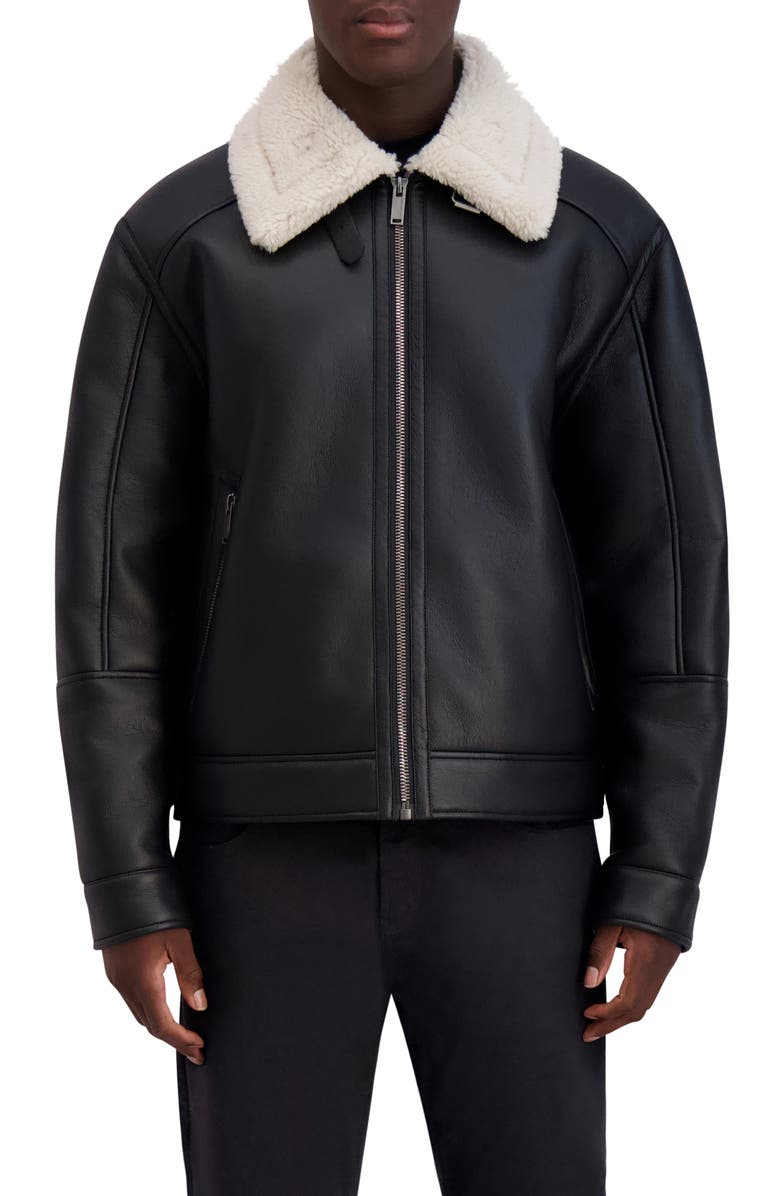KARL LAGERFELD PARIS Faux Shearling Bomber Jacket, Main, color, Black