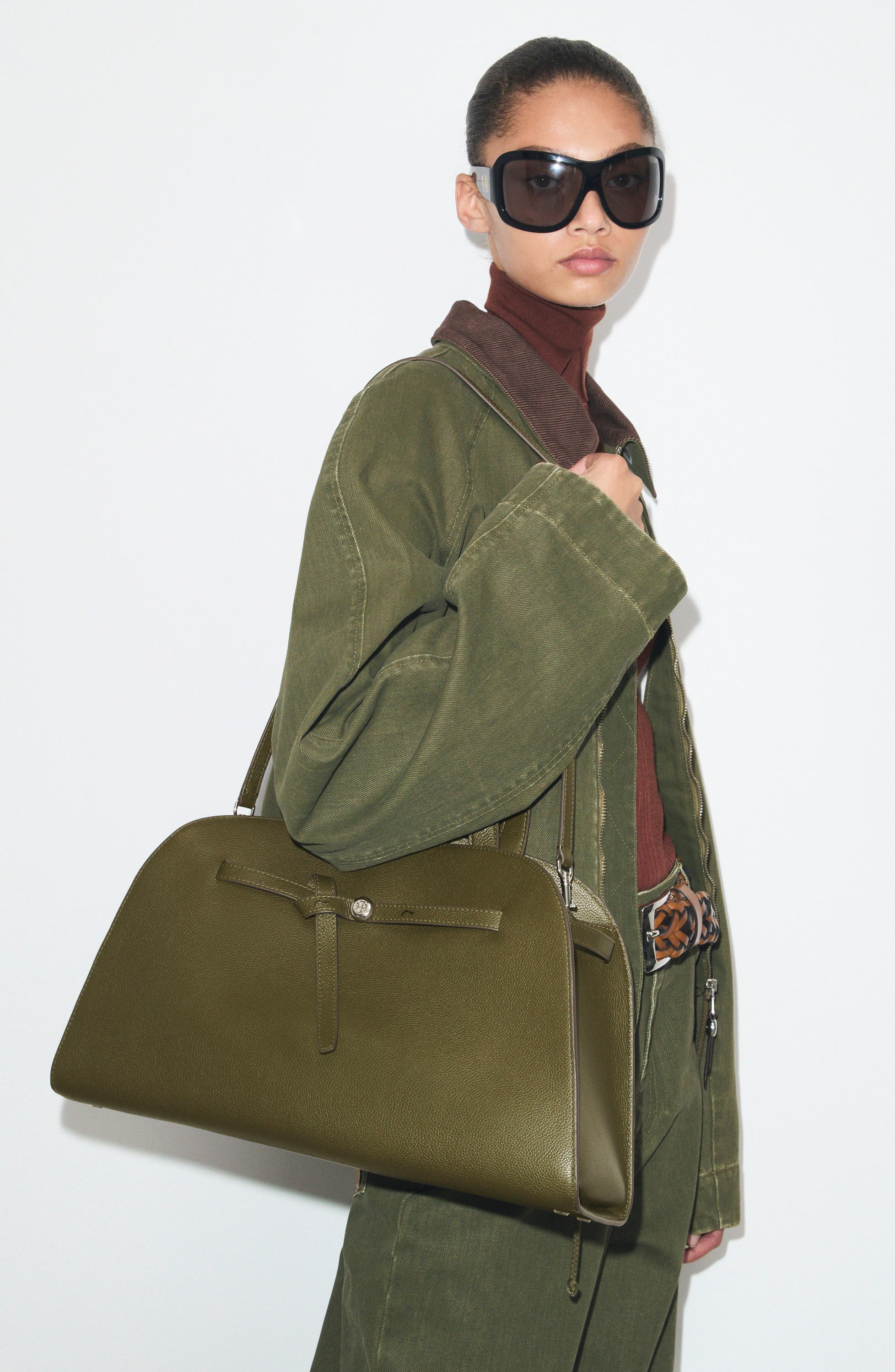 Romy Bauletto Leather Satchel, Alternate, color, LECCIO