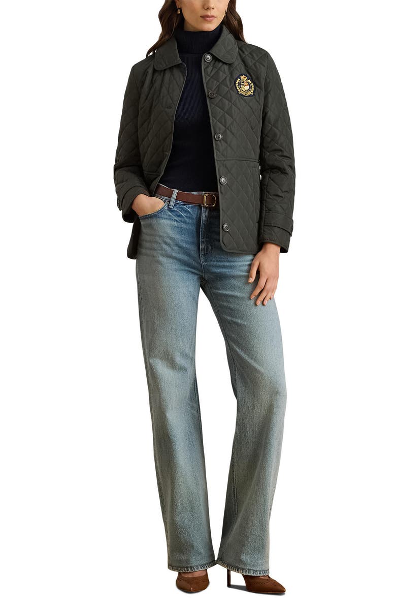 Lauren Ralph Lauren Crested Quilted Jacket, Alternate, color, Litchfield Loden