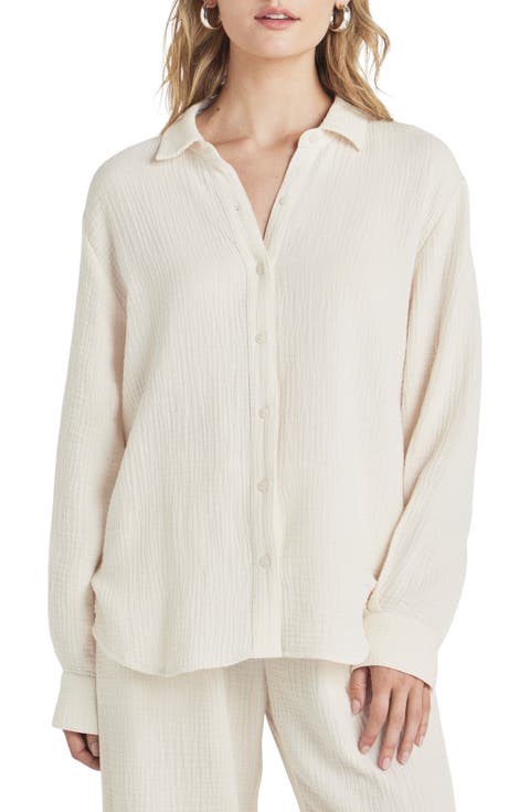 Adele Oversize Cotton Gauze Button-Up Shirt