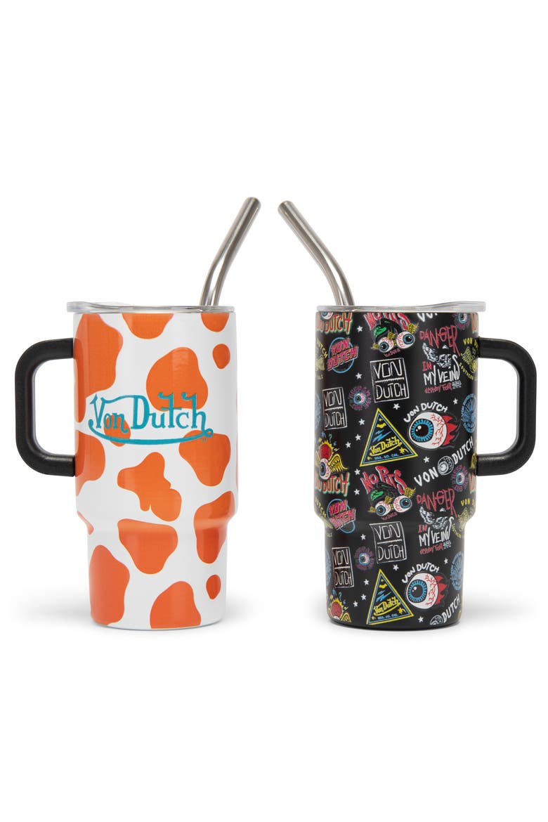 2 Piece 3oz Stainless Steel  Mini Tumbler Set, Main, color, Jax Black/ Orange Cow