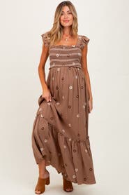 PinkBlush Floral Embroidered Smocked Maxi Dress