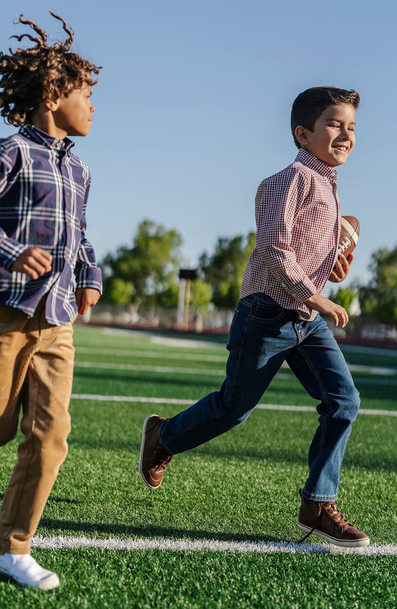 Hope & Henry Boys' Organic Stretch Poplin Shirt, Kids, Alternate, color, Dark Red Check