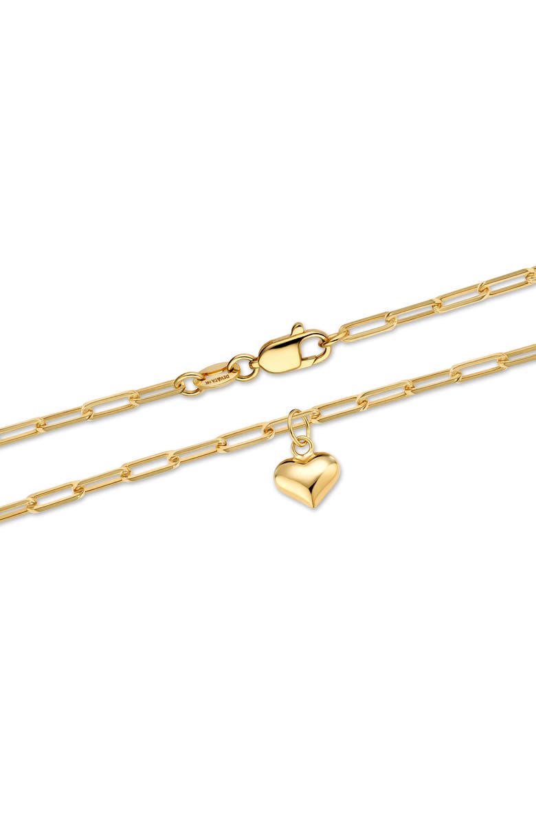 DEVATA Heart Charm Paperclip Chain Bracelet in 14K Gold, Alternate, color, Yellow Gold
