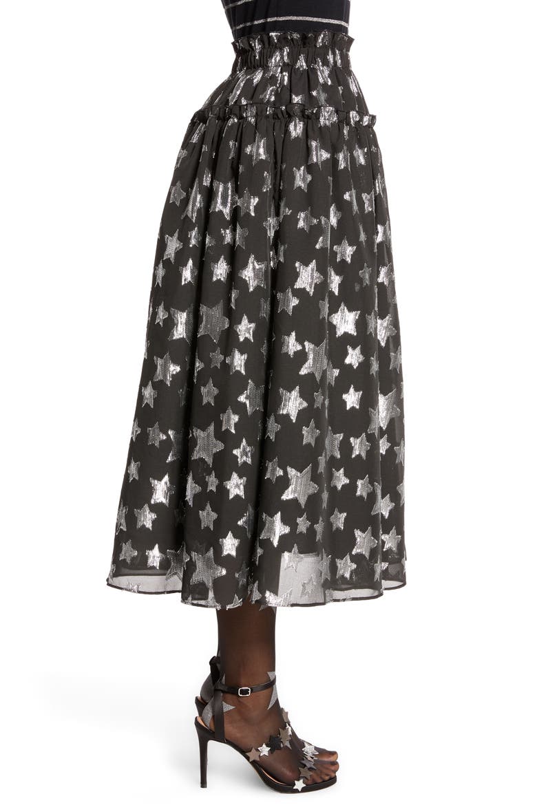 x Atlantic-Pacific Star Chiffon Midi Skirt (Nordstrom Exclusive), Alternate, color, BLACK- SILVER STARLIGHT PTN