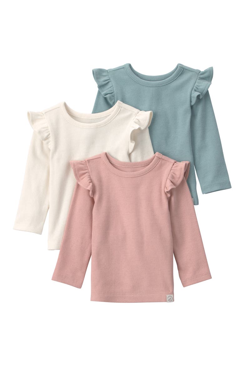 Kids' 3-Pack Ruffled Shoulder T-Shirts, Main, color, PINK CREAM BLUE