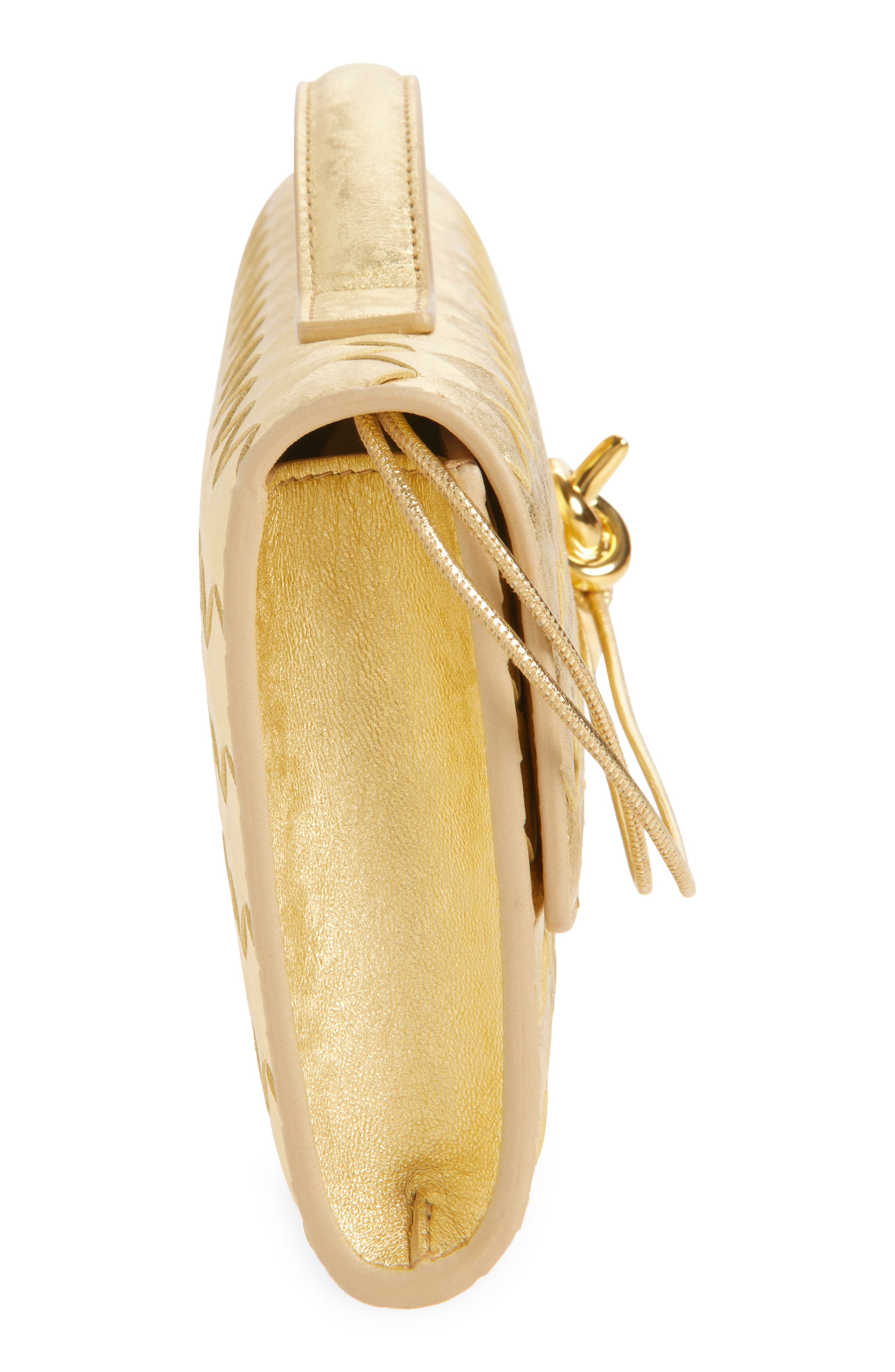 Bottega Veneta Andiamo Intrecciato Satin Clutch, Alternate, color, 8472 Gold / Gold