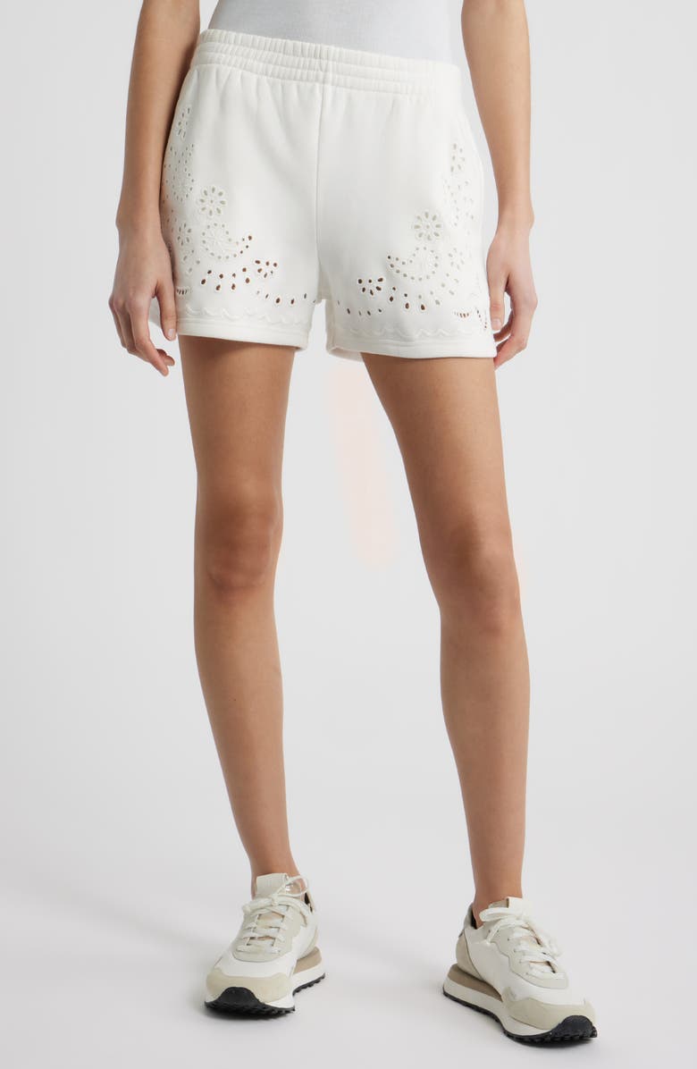 LoveShackFancy Abrah Eyelet Knit Shorts, Main, color, True White