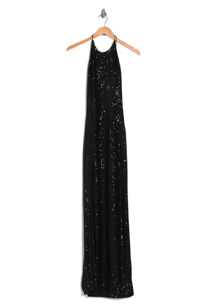 Bernadette Sequin Open Back Dress, Alternate, color, BLACK