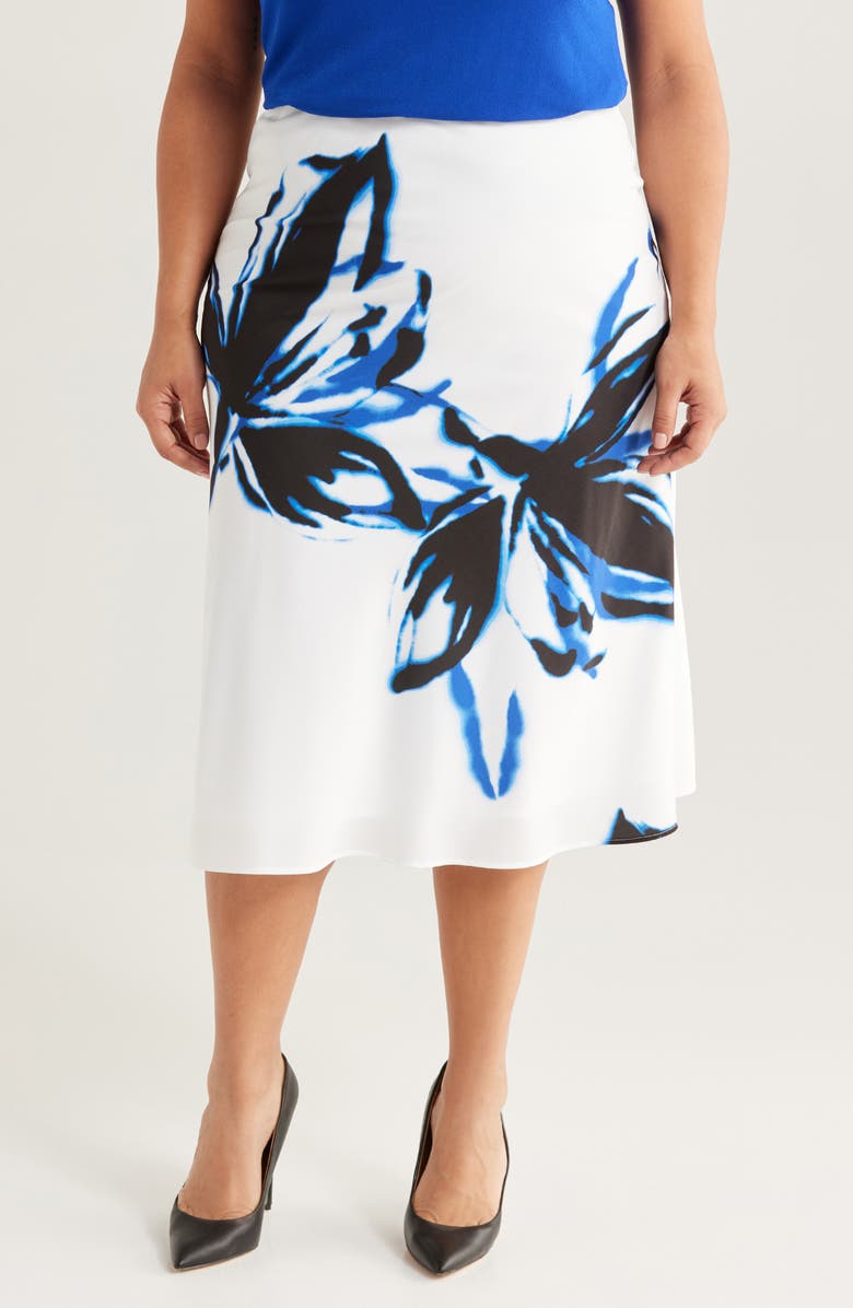 Anne Klein Pull-On Bias Cut Skirt, Main, color, Bright White Multi