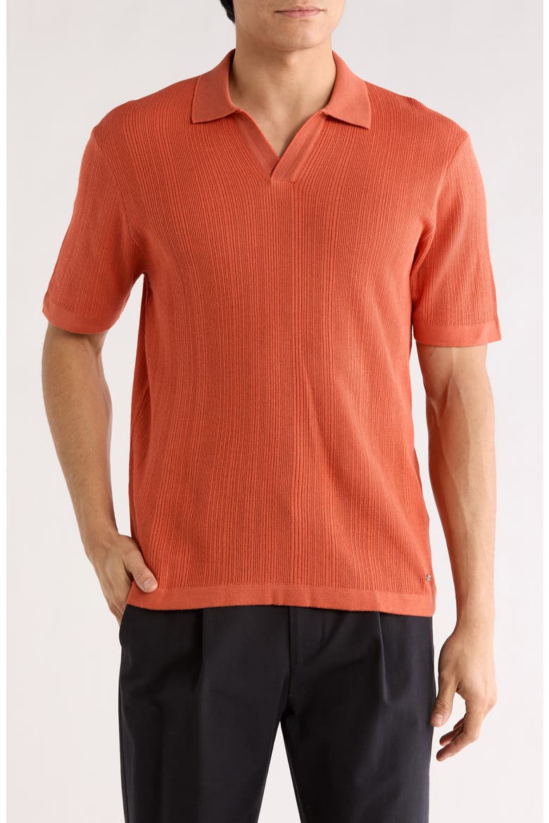 Johnny Collar Ribbed Cotton & Silk Polo Sweater, Main, color, PAPRIKA