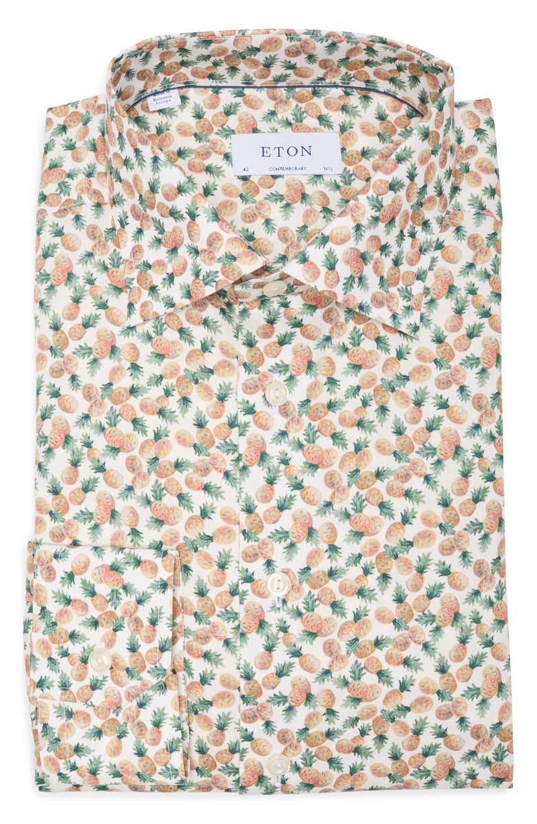 Eton Contemporary Fit Pineapple Stretch Cotton Dress Shirt, Alternate, color, Orange