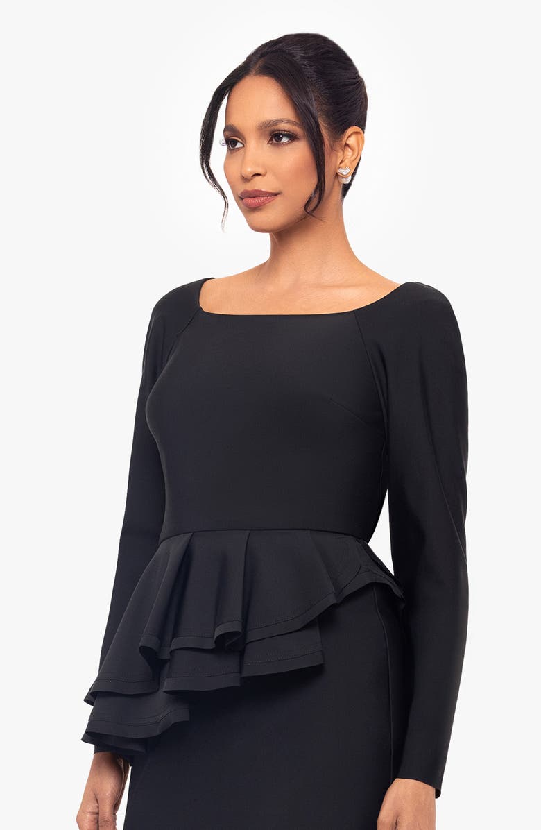Betsy & Adam Long Sleeve Peplum Cocktail Dress, Alternate, color, Black