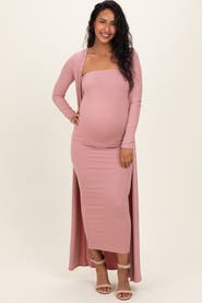 PinkBlush Ribbed Sleeveless Dress Cardigan Set