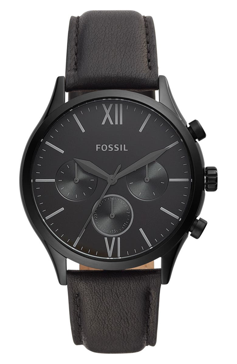 Fossil Men's Stainless Steel Leather Strap Watch, 44mm, Main, color, 