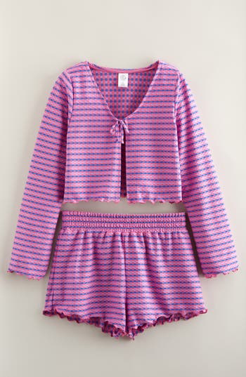 Treasure & Bond Kids' Textured Top & Shorts Cover-up Set In Purple