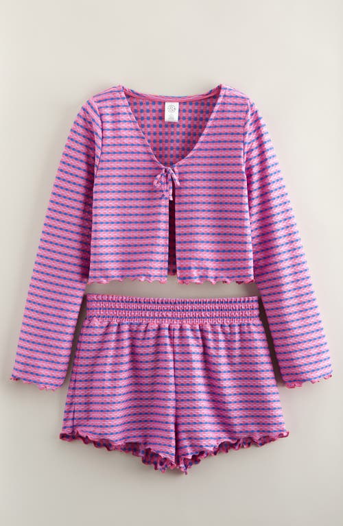 Treasure & Bond Kids' Textured Top & Shorts Cover-up Set In Pink Boss Multi Stripe