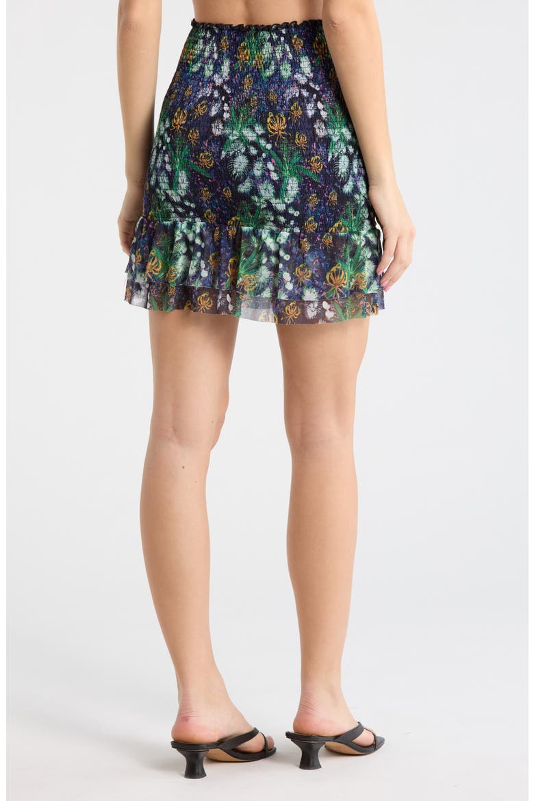 Printed Smocked Miniskirt, Alternate, color, NAVY BLUE