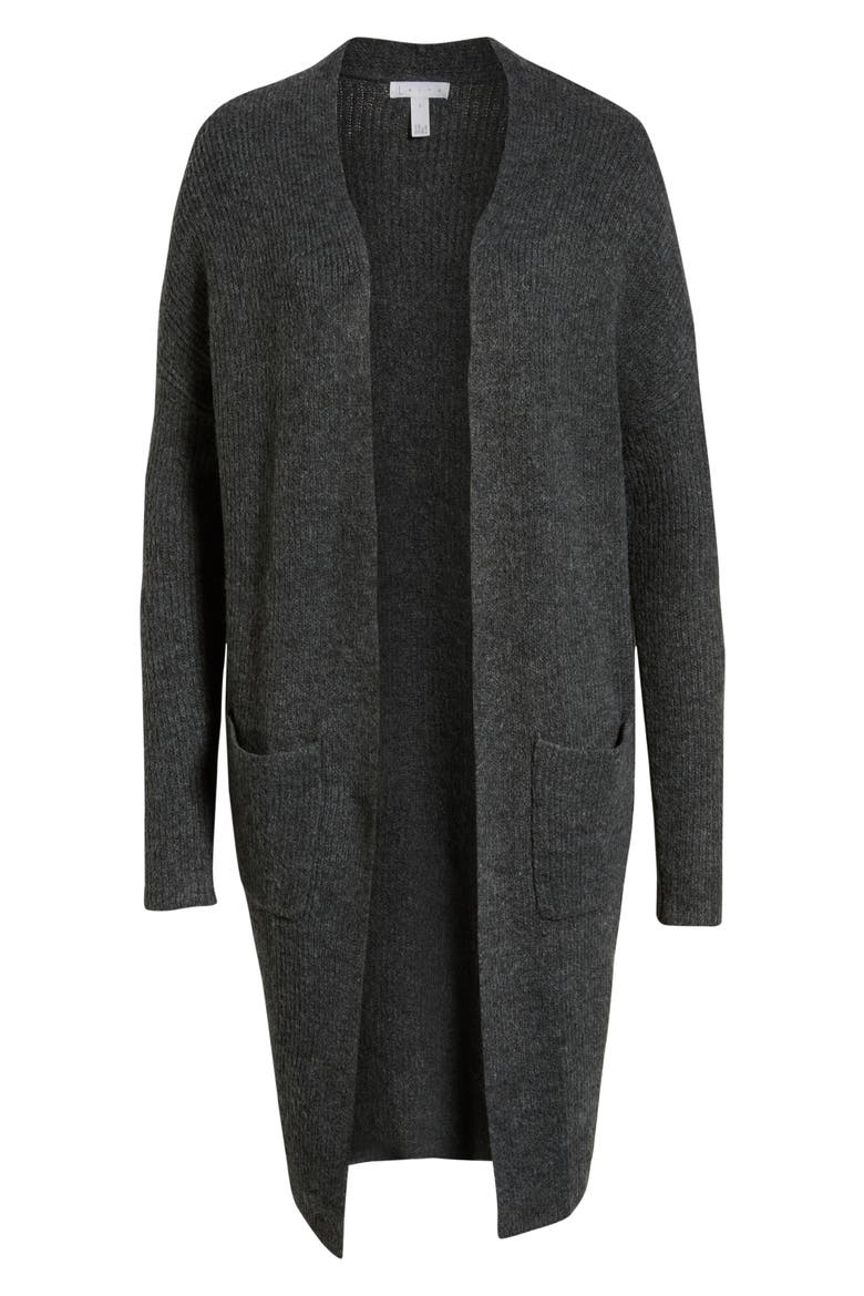 Midi Open Cardigan, Alternate, color, GREY CHARCOAL HEATHER