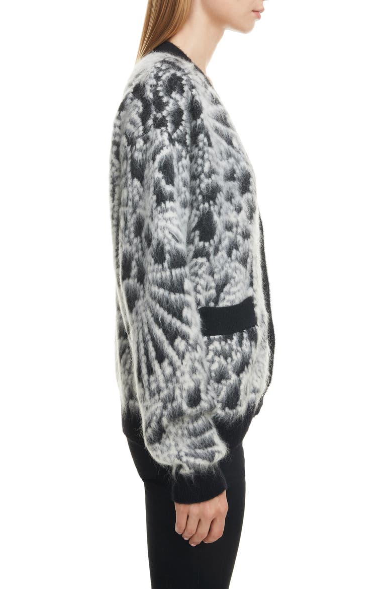 Floral Jacquard Wool & Mohair Blend Cardigan, Alternate, color, NOIR/NATUREL