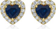 ALLUREZ Heart Lab Blue Sapphire & Round Diamond Halo Stud Earrings 14K 0.68ct