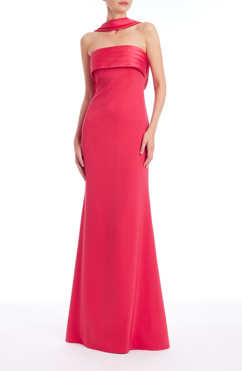 Badgley Mischka Collection Scarf Detail Strapless Gown, Main, color, Rose