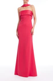 Badgley Mischka Collection Scarf Detail Strapless Gown