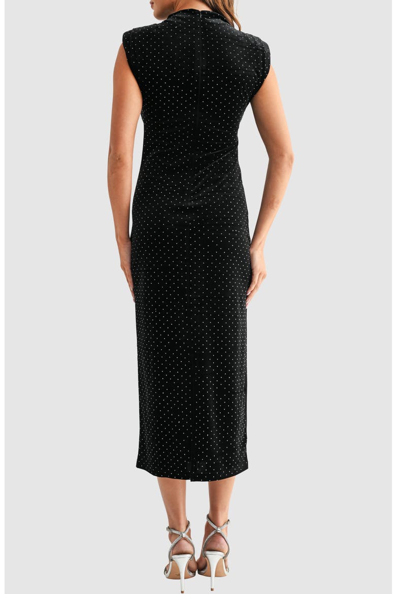 Rhinestone Padded Shoulder Velvet Cocktail Dress, Alternate, color, BLACK