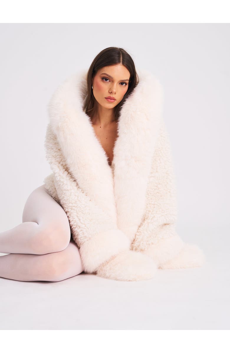 Miss Circle Jumbo Kali Vegan Shearling Fur Trimmed Coat, Alternate, color, White