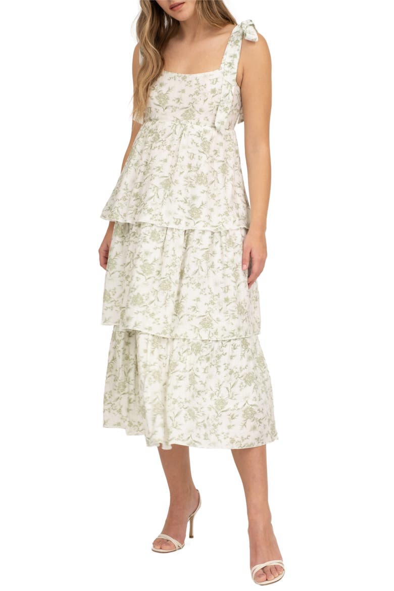 Floral Empire Waist Tiered Midi Dress, Alternate, color, SAGE MULTI